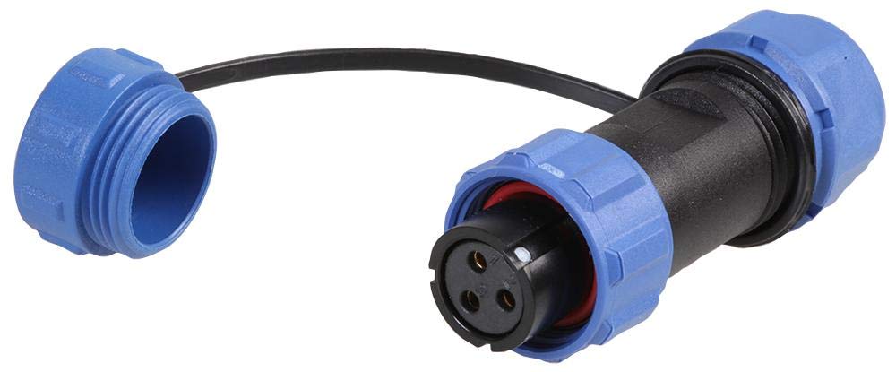 PRO ELEC 3-Pole Circular Threaded Connector Socket – 5–8mm Cable, IP68 Waterproof, Gold Contacts, Nylon Body, Threaded Coupling – PELR0122