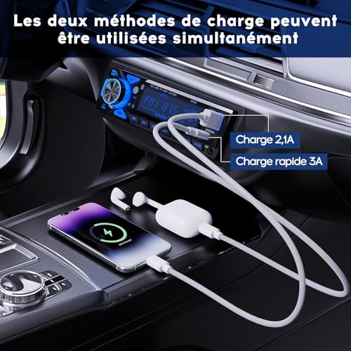 RDS Bluetooth Car Radio, CENXINY Bluetooth Car Radio with Type-C Charging Port, LED Lighting, FM 1 Din Car Radio with 7 Coloured Lights/2 USB/AUX/SD/MP3 Players