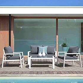 Soleil Jardin 4-Piece Aluminum Outdoor Patio Furniture, Patio Conversation Sofa Set with Removable Cushions, Tempered… 51u1YiAg34L