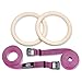 Garage Fit Wood Gymnastic Rings, Gymnastics Rings, Fitness Rings, Exercise Rings, Wooden Gym Ring (1.1 inch Purple Straps)
