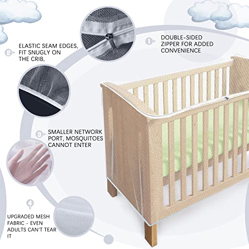 Crib Mosquito Net, Fine Mesh Anti-Insect Net with Zipper for Cots and Mini Cribs, Quick and Easy Access to Your Baby, Universal Size Fits Most Beds