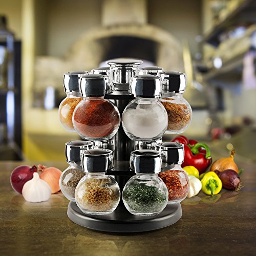 Rotating Herbs and Spices Rack with 12 Pieces 3.5 Ounces Round Glass Airtight Mason Jars - 2 Tiered Revolving Countertop Carousel Seasoning Storage Organizer - Thumbnail 5
