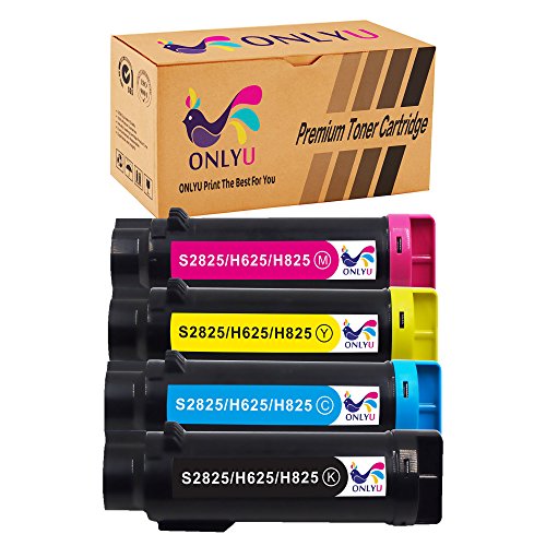 ONLYU Compatible Dell H625 H825 S2825 High Yield Toner Cartridge For Dell Laser H625cdw H825cdw S2825cdn Printer 1-Set(1Black 1Cyan 1Magenta 1Yellow)