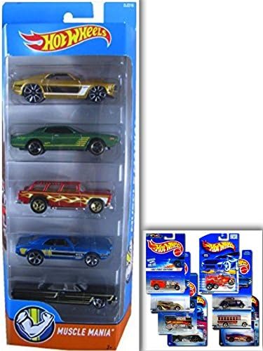 Hot Wheels Muscle Mania Bundle- 5 Pack: '64 Chevy Impala, '67 Pontiac Firebird 400, '69 Ford Mustang, '74 Dodge Charger, '55 Chevy Nomad & 1 Hotwheels Die Cast Metal Car (Assortments May Vary)