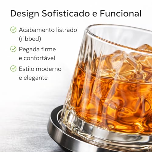 Kit 2 Copos Whisky com Base Sofisticada 170ml Cristal Transparente Premium Vidro Reforçado Drinks Luxo