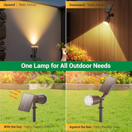 GEARLITE Solar Lights for Outdoor Garden, Warm White Solar LED Spotlight Outdoor with 1500 mAh Battery, 1200 Lumen Solar Lights for Outdoor Use with IP65 Waterproof for Garden Decoration, Flowers, Walkway (Warm White, 2)