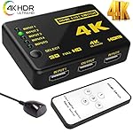 Hhusali Intelligent 5-Port HDMI Switch, Supports 4K, Full HD1080p, 3D with IR Remote (Black-5Port)