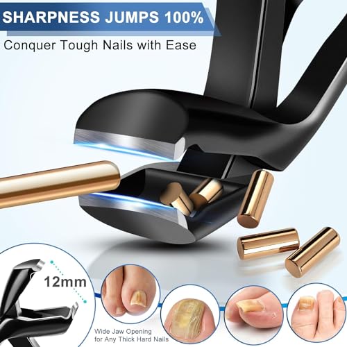 Toenail Clippers for Seniors Thick Toenails, Angled Head Nail Clippers for Men with Wide Jaw Opening, Sharp Heavy Duty Angled Toe Nail Clipper with Catcher