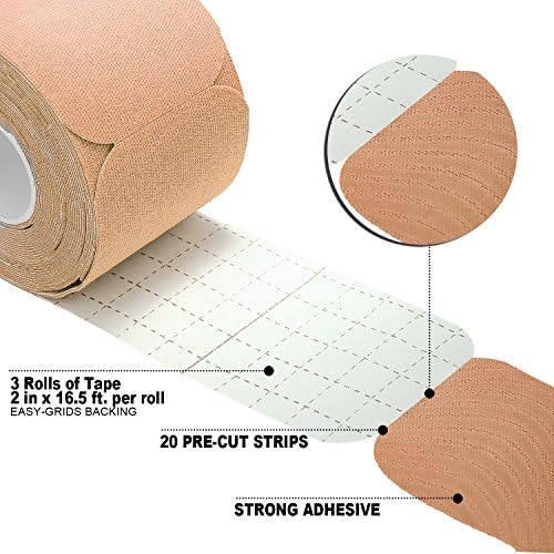 Kinesiology Tape Precut (3 Rolls pack), Udaily Elastic Therapeutic Sports Tape For Knee Shoulder and Elbow, Breathable, Water Resistant, Latex free, 2" x 16.5 feet Per Roll
