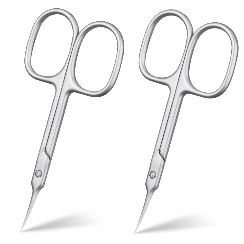 ACWOO Cuticle Nail Scissors, 2PCS Sharp Curved Scissors, Multi-Purpose Stainless Steel Beauty Scissors Manicure Cutter for Nail, Toenail, Eyebrow, Eyelash
