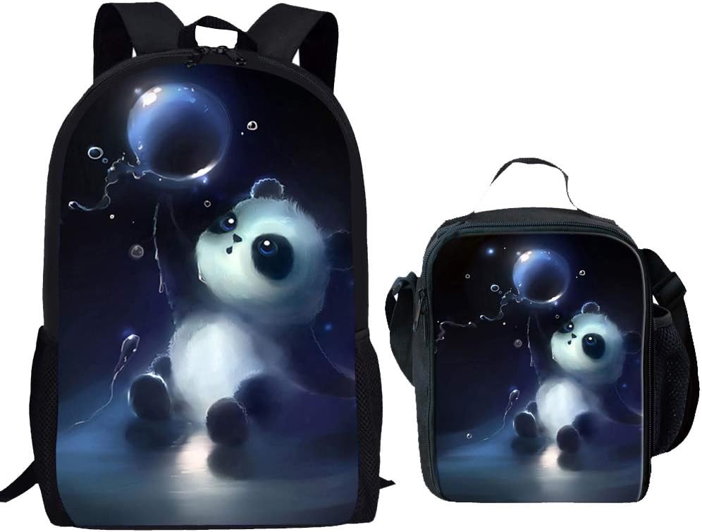 Beauty CollectorSchool Bags Large Backpacks for Girls Personalized Book Bag with Lunch Bag Panda Prints