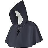Cosearlm Medieval Hooded Cape Cross Necklace Renaissance Hooded Cape Wicca Pagan Hood Cosplay Accessory