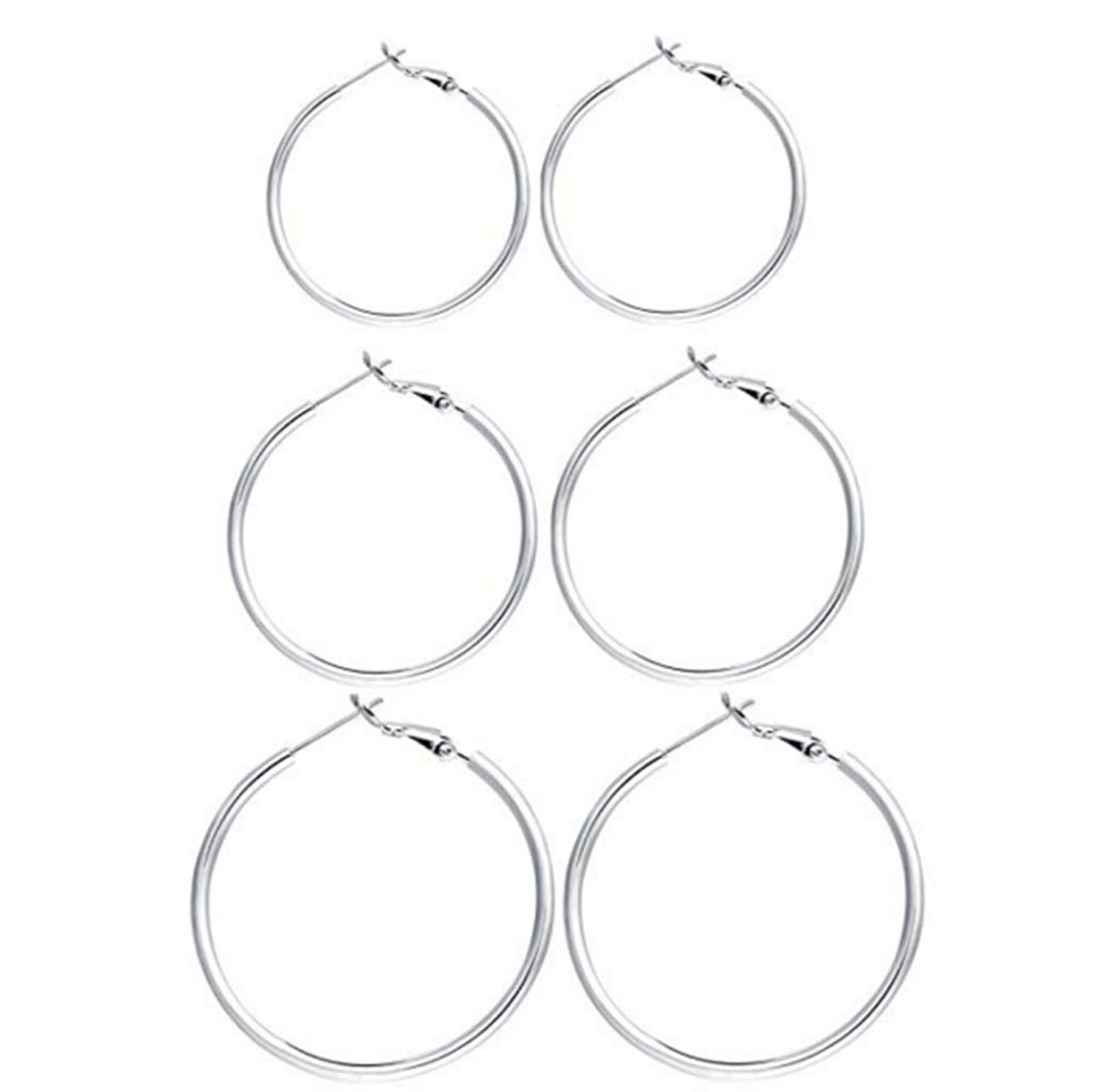 Silver Hoop Earrings, 925 Sterling Silver Post Hoop Earrings for Women, 3 Pairs Large Hoop Earrings Set for Girls Gifts(30/40/50mm) — image 1