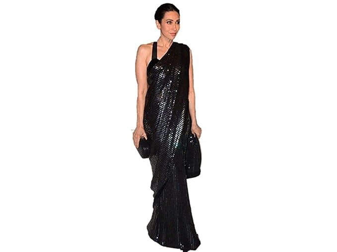 Womens Georgette Sequence Work Saree (QWE_ER123148, Black)