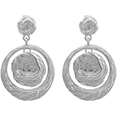 Gold Circle Drop Dangle Earrings Hypoallergenic Irregular Hammered Round Dangle Earrings Trendy Birthday Anniversary Jewelry for Women