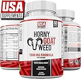 Horny Goat Weed Pills Complex Extract for Men and Women - Herbal Ginseng Maca Root Tongkat Ali Powder L-Arginie - 1500mg Optimum Dosage Capsules - Energy Stamina Performance - Made by USA Supplements