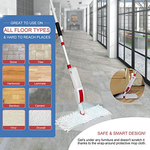 VENETIO Flip Spray Mop for Floor Cleaning with 2 Reusable Pads & 1 Refillable Bottle & 1 Extra Squeegee Head - Dual-sided Flat Microfiber Mop Cleaner for Wood, Hardwood, Laminate, Tile, Vinyl, Ceramic
