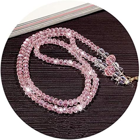 2Pcs/Set Lanyard for Samsung Artificial Crystal Neck Necklace Strap Lanyard U Disk ID Work Card Mobile Cell Phone Chain Straps Keychain Phone Hang Rope for iPhone Xs Max (Pink)