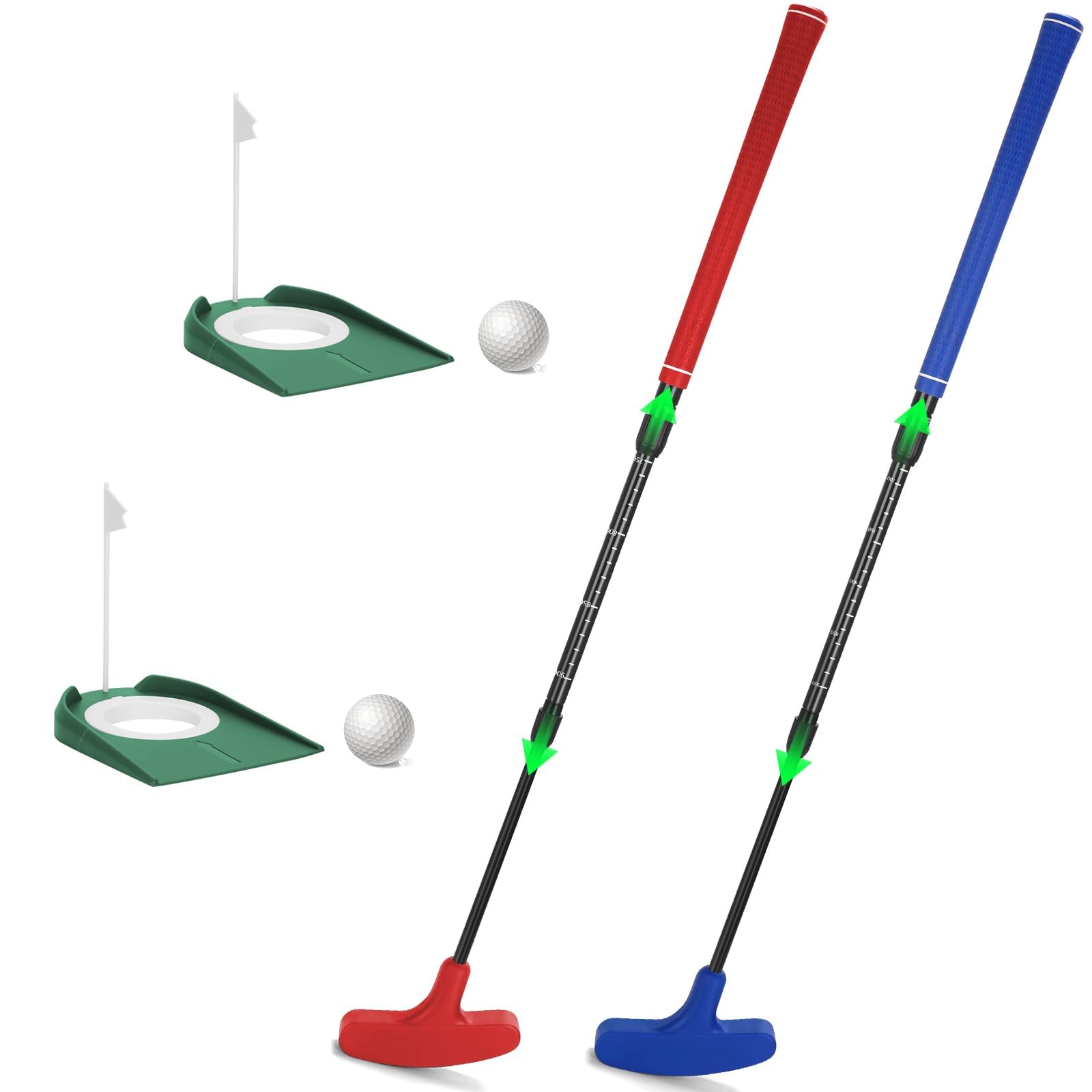 Photo 1 of Golf Putter, 2 Pack Golf Putters for Men & Women Two-Way Mini Putter Right or Left Handed Golfers Adjustable Training Club Golf Set with 2 Balls & 2 Flag Cups for Kids,Teenagers, Adults, Blue & Red