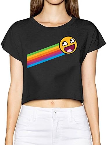 SOLONL Rainbow Smiley Face Female Midriff T-shirts S Black