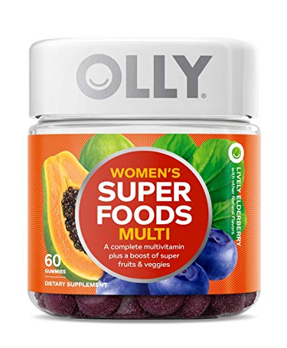 OLLY Womens Super Foods Gummy Multivitamin, 30 Day Supply (60 Gummies), Lively Elderberry, 10 Super Foods, Elderberry, Acai, Tamarind, Chewable Supplement