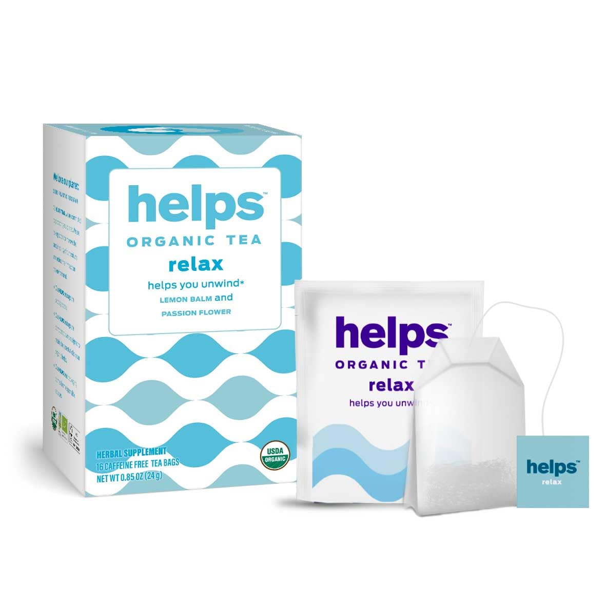 HELPS TEAS | Helps Relax Tea | Relaxing Organic herbal blend of Lemon Balm and Passionflower. Fights Anxiety To Rest Better and Helps You Unwind | 16 Tea Bags |