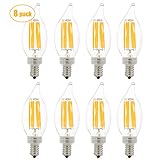SUNMEG CA32 6W LED Candelabra Bulb, LED Filament Bulb Dimmable, E12 Base, 2700K Warm White, Equivalent to 50W Incandescent Bulbs (8 Pack)