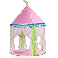 Sonyabecca Princess Castle Tent Ligth Up Tent for Girls Pop up Tent Pink with 16ft Snowflake LED Light