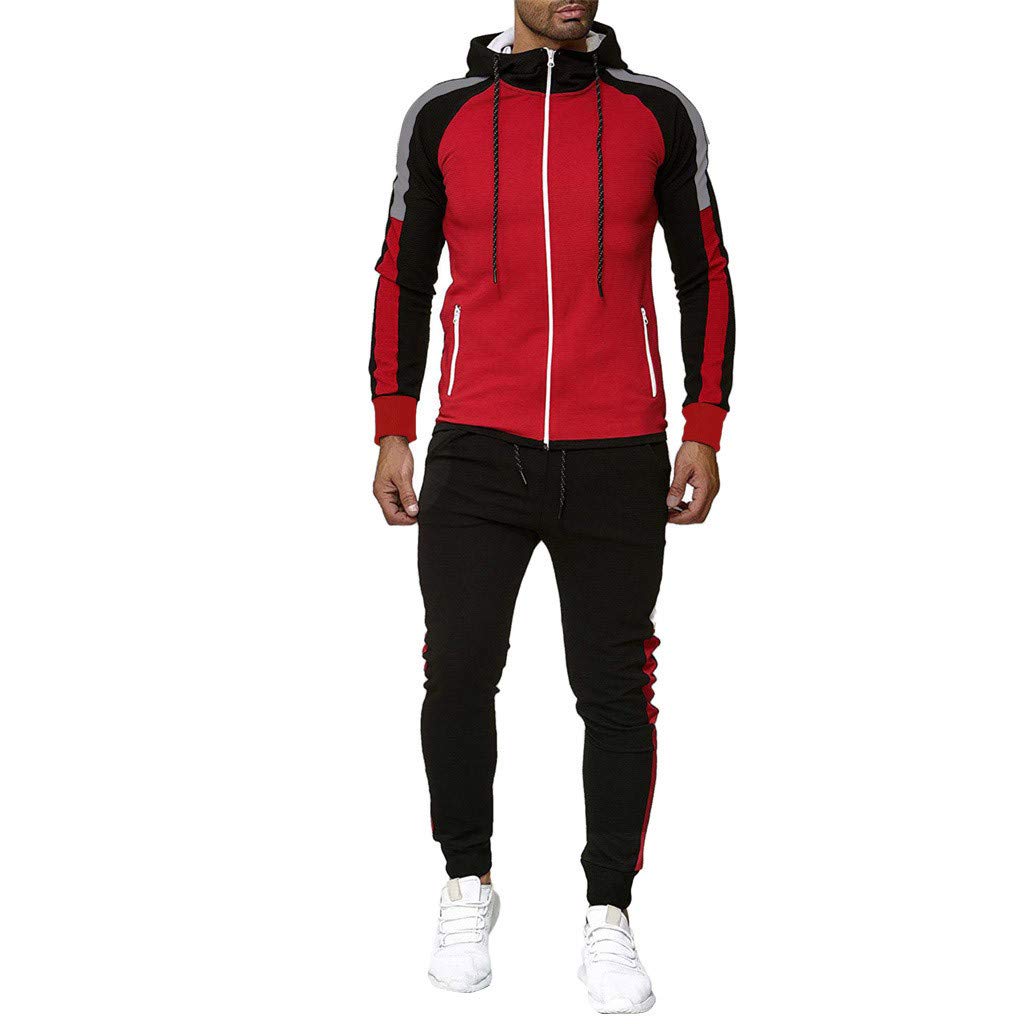 Men Sport Suit Gradient Sweatsuit Zipper Hoodies Outfit Contrast Jogging Full Tracksuit