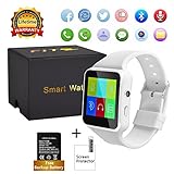 Curved Touch Screen Bluetooth Smart Watch with Camera, Unlocked Watch Cell Phone Waterproof Smartwatch Phone for Android IOS Samsung IPhone Men Women Kids Girls (White)