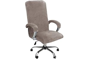 ITFRO 3 Piece Office Chair Cover with Armrest Covers Velvet Computer Desk Chair Cover with Zipper Universal Rotating Gaming Chair Slipcover High Back Chair Seat Protector (Gray Khaki)
