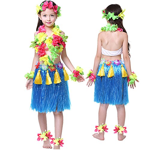 Kids Hawaiian Hula Dance Costume Ballet Performance Cosplay Dress Skirt Garland For Girl Child 40CM Full Sets