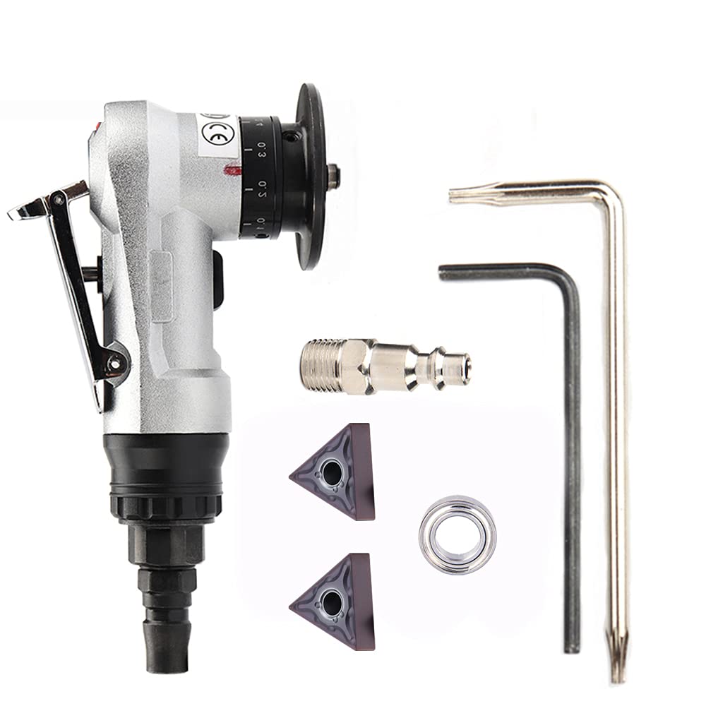 SI FANG Mini 45° Pneumatic Chamfering Machine Set with 2Pc Replaceable Precision Blade and Bearing, Manual Linear Chamfering Tool with 1/4" Air Inlet, for Metal Burr Trimming & Arc Corner Deburring
