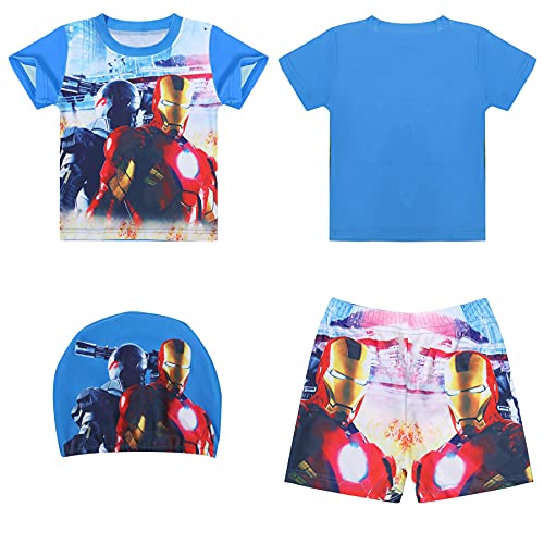 Cosplay Kinderen Iron Man Badpak Zwembroek Met Hoed Jongen Buiten Vakantie 3 Stuk Zwemmen Korte Kofferbak Cartoon Stuk… - Image 3
