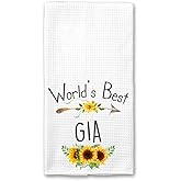World's Best Gia Kitchen Towel, Floral Sunflower Kitchen Towel, Best Gia Ever, Gift Mothers Day Birthday Christmas Thanksgiving for Gia, Soft and Absorbent Kitchen Tea Towel
