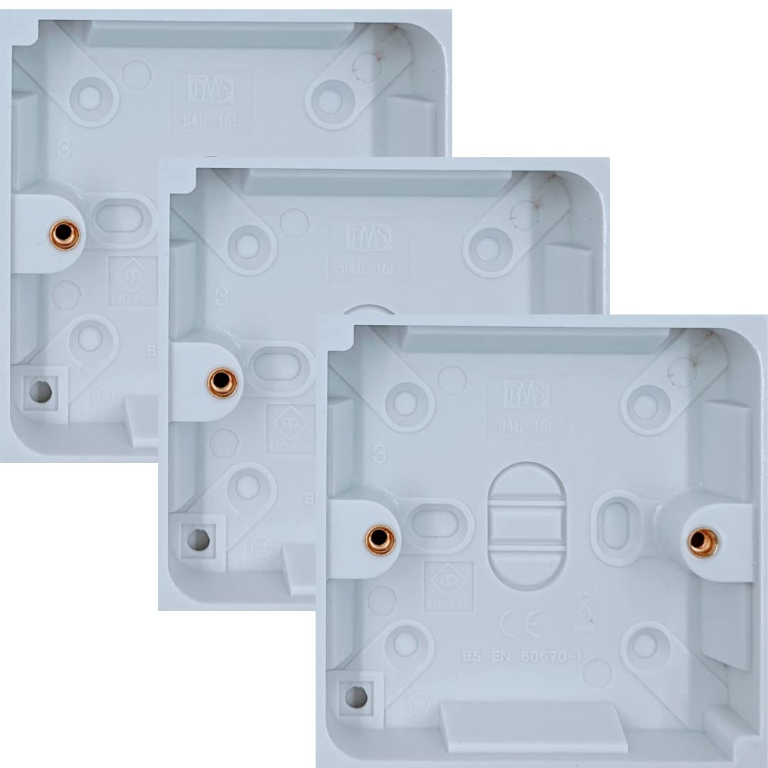 STATUS Surface Mount Pattress Back Box White Single Gang 47mm Deep for Sockets & Switches Pack of 3(3, 47mm Single Gang)
