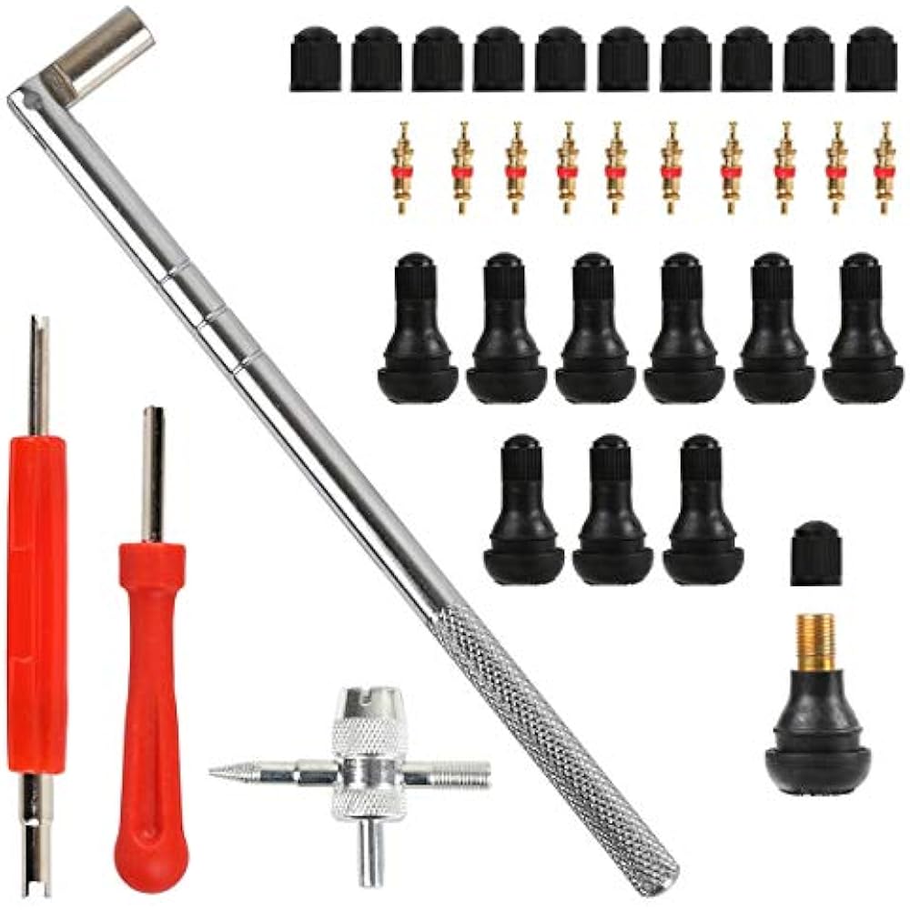 Tyre Valve Stem Puller Tools Set With 10 TR412 Short Rubber Nozzle Core