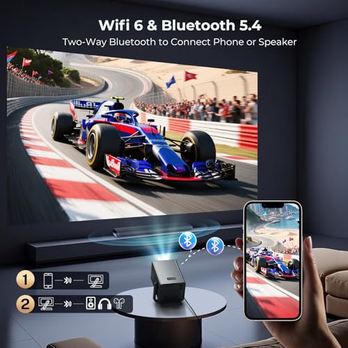 [2000 ANSI Lumens] Native 1080P Smart Outdoor Video Projector 4K 8K, Android 14 Projecteur Exterieur with HiFi Sound, Auto Focus & Keystone, WiFi 6 Bluetooth Home Theater for iPhone/Netflix X7