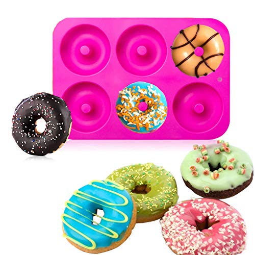 Amaping 2-Pack Donut Baking Pan, Non-Stick Donut Mold Silicone Baking Tools Molds for Donuts Candy Chocolate Fondant - Dishwasher, Oven, Microwave, Freezer Safe (6 Cavity, Purple+ Hot Pink)