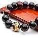 Top Plaza Mens King of Dragon Carved Tiger Eye Stone Buddha Mala Link Beaded Bracelet 6.8