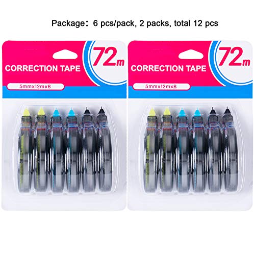 Lasten Correction Tape Set, Tear Resistant Office School White Corrective Tape (12pcsX13yds)