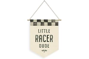 Dilemat Race Car Wall Art,Little Racer Dude Canvas Banner,Lightning Mcqueen Boys Room Pennant Flag Banner Wall Decor,Pixar Cars Room Decor,Nursery Wall Hanging for Kids Toddler Boys Bedroom Playroom