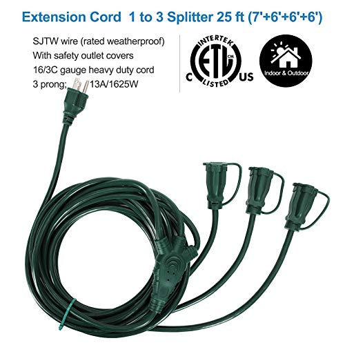 DEWENWILS Outdoor Christmas Extension Cord 1 to 3 Splitter, 3 Prong