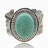 Tibet Silver Plated Oval Genuine Turquoise Open Ended Cuff Wristband Bangle Bracelet