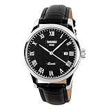 CakCity Men's Business Analogou Casual Watches Quartz Waterproof Wrist Watch with Golden Dial Brown Leather Band