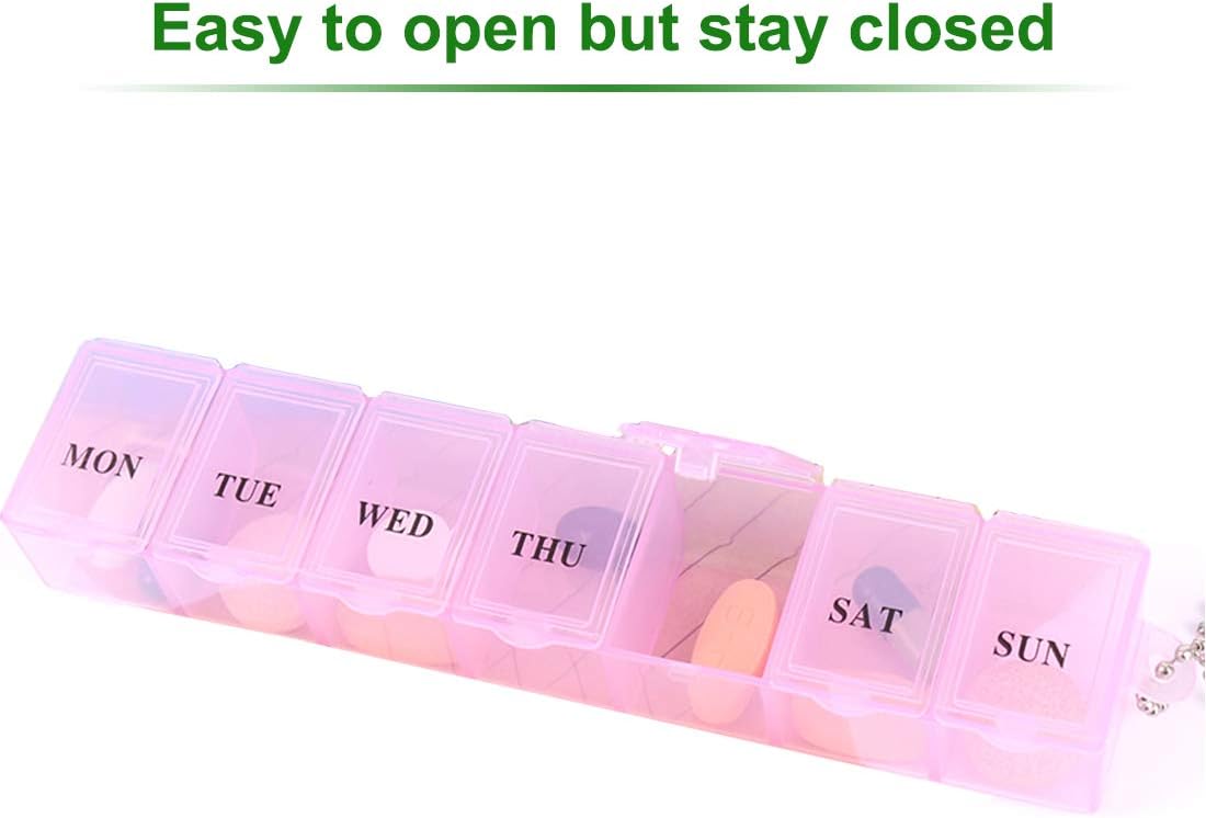 Pill Box Organiser 7 Day One Time a Day Pill Dispenser Storage Case for Medication Supplements, Vitamins and Cod Liver Oil Pink - Image 3