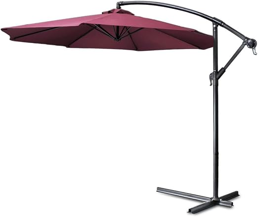 Flexzion Patio Offset Umbrella 10 Feet Red Hanging Folding Sun Shade Crank Canopy With Cross Base Crank For Outdoor Market Garden Lawn Yard Beach Pool Side Furniture Amazon Ca Patio Lawn Garden