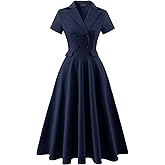 Bridesmay Vintage Cocktail Tea Party Dresses Collar Short Sleeve Fit and Flare Work Church Dress