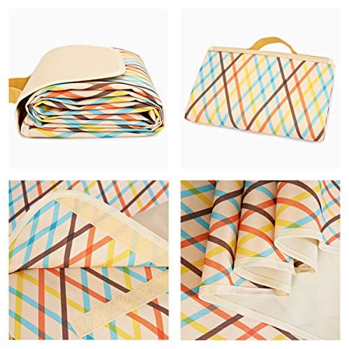 NaturalRays 80x60 Family Picnic Blanket with Tote, Extra Large Foldable and Waterproof Camping Mat for Outdoor Beach Hiking Grass Travel (Bisque)