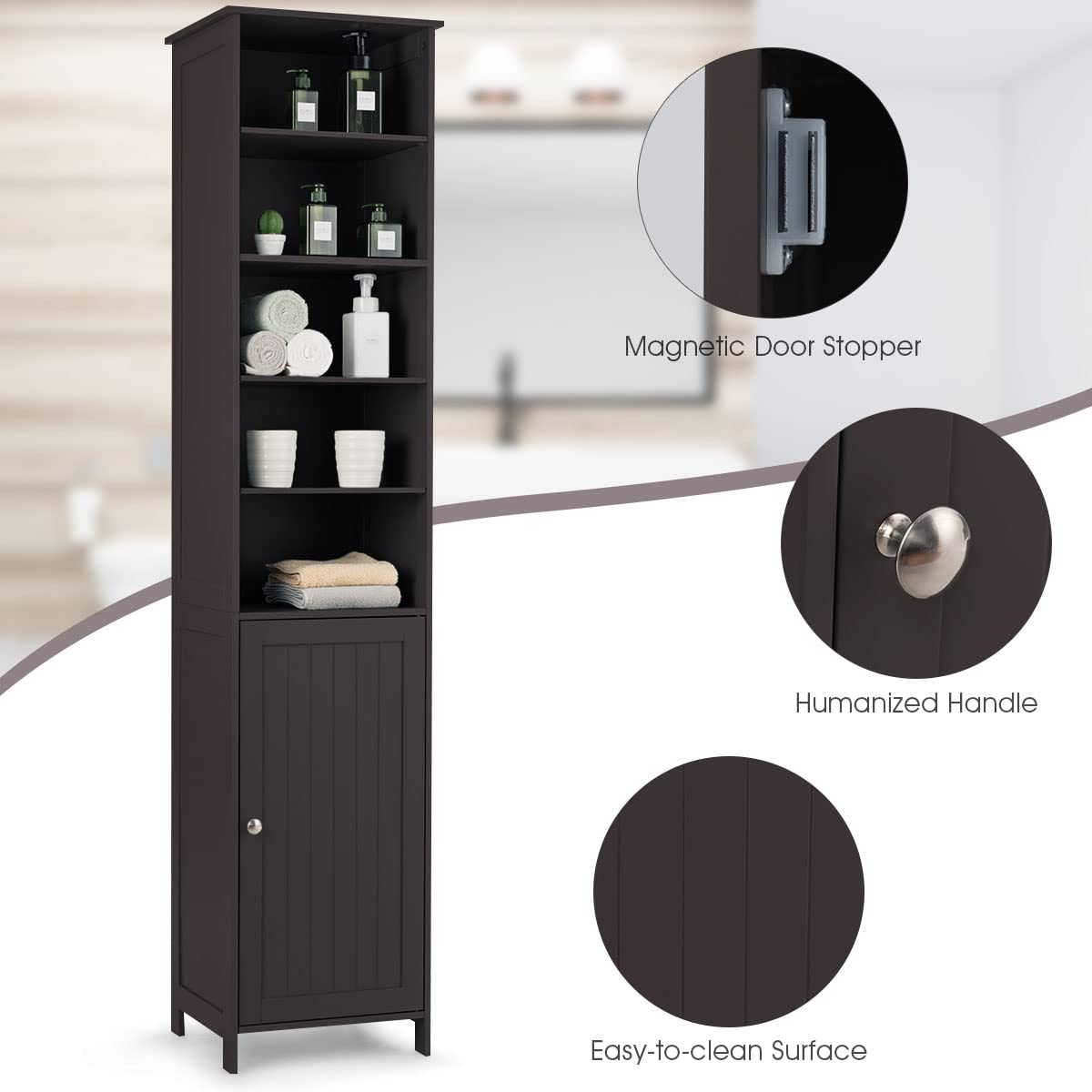 Tangkula Tall Bathroom Storage Cabinet, 72 Inch Bathroom Free Standing Tower Cabinet with ...